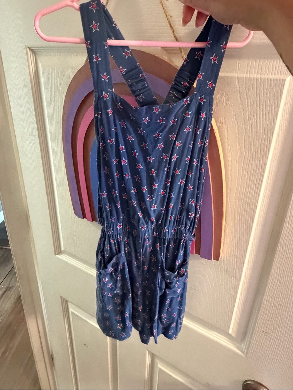 Copper Key Navy Romper with Pink & White Stars size 6